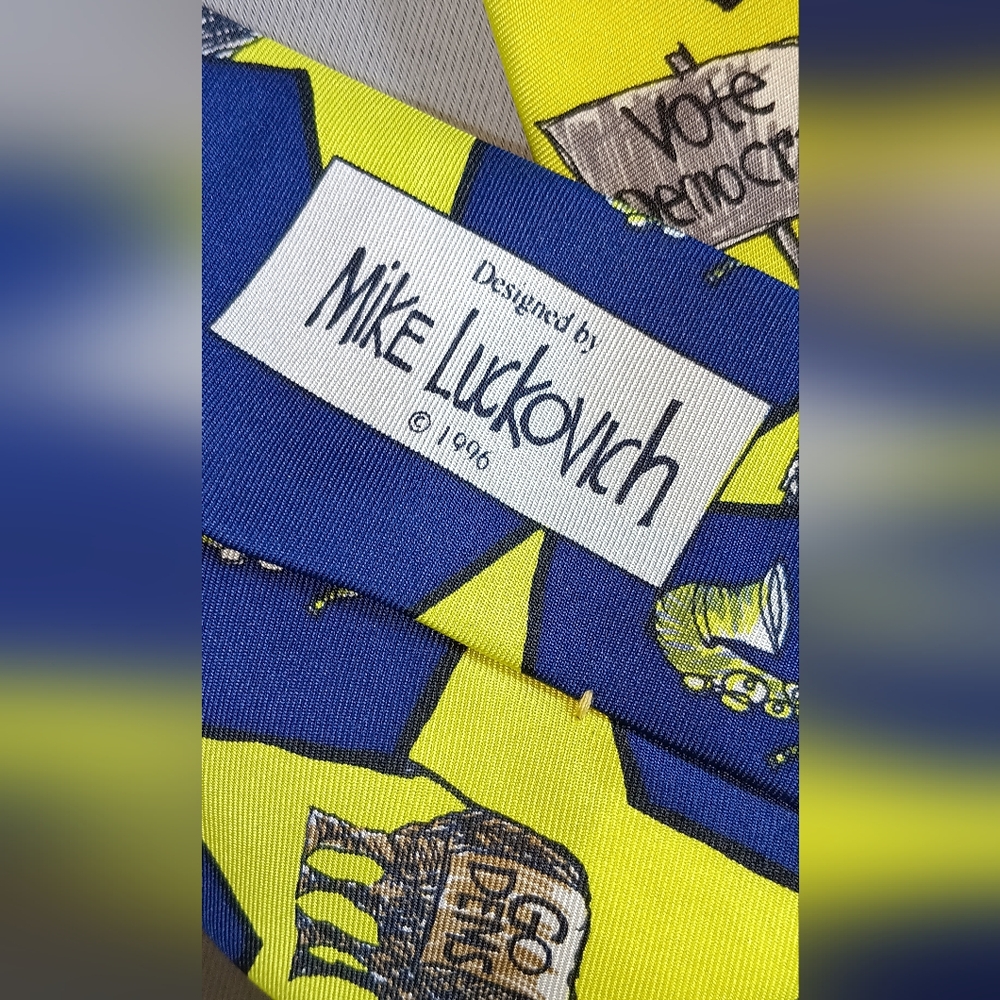 Mens Neck tie Silk democrat bill clinton Novelty Whimsical Mike Luckovich 90s - Picture 4 of 4